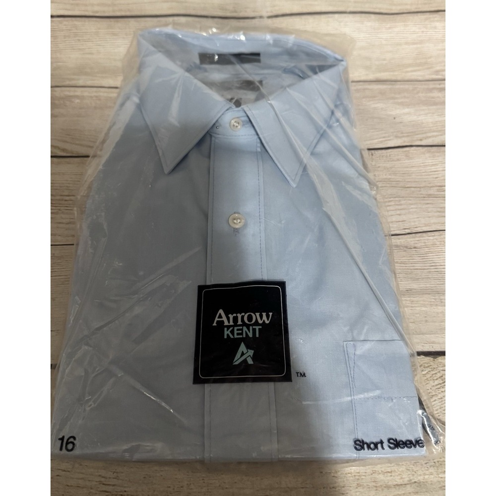 New in Pkg VTG Arrow Kent Decton Blue Mens Short Sleeve Shirt Sz 16 Made In USA